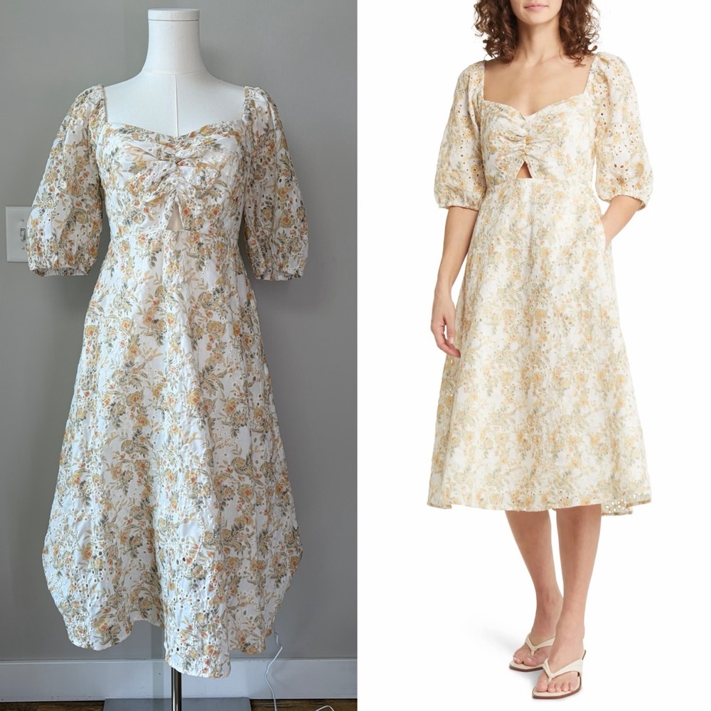Chelsea28 Floral Eyelet Puff Sleeve Midi Dress Garden Party Spring Farmhouse